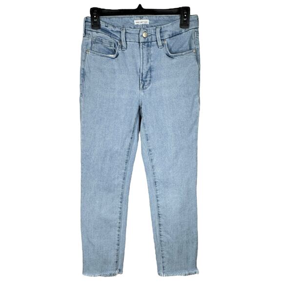 Good American SZ 4/27 Good Legs Cigarette Raw Hem Jeans Mid-Rise Light Wash Blue - Picture 1 of 10